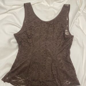 Brown Lace Peplum With Bow